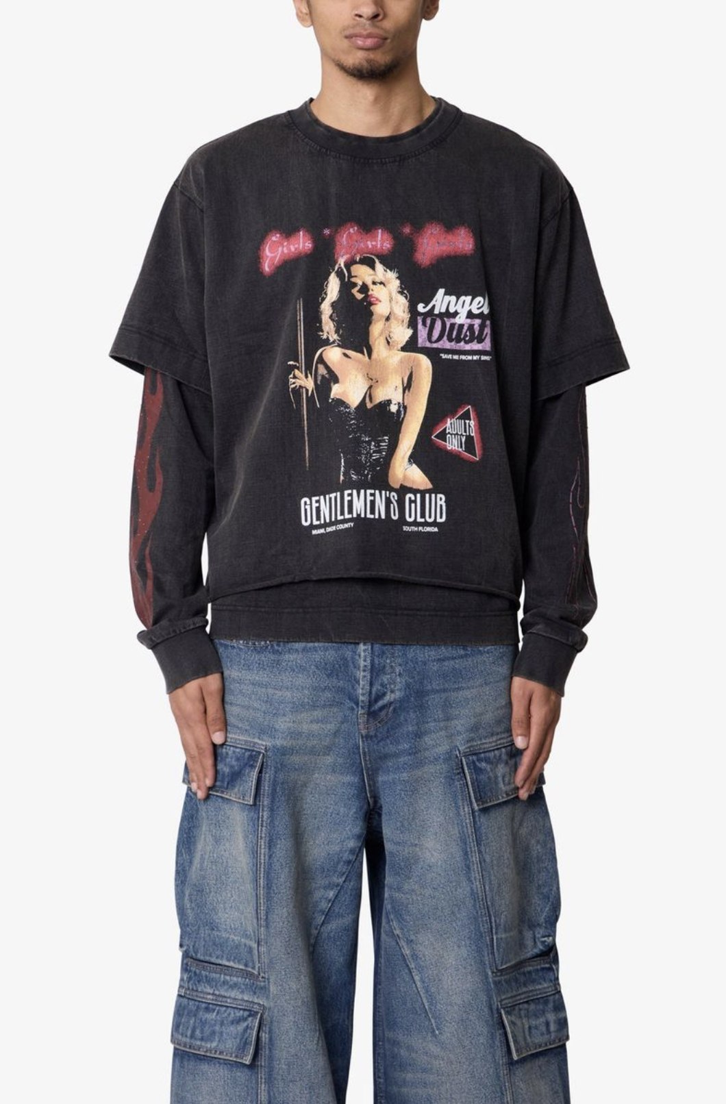 MNML - Gentlemens Club Printed L/S Tee - Washed Black